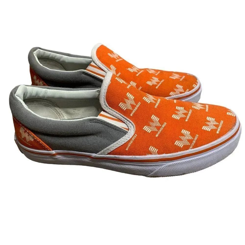 Whataburger Slip On Sneakers Casual Shoes 5 Orange Canvas Fast Food Flying W